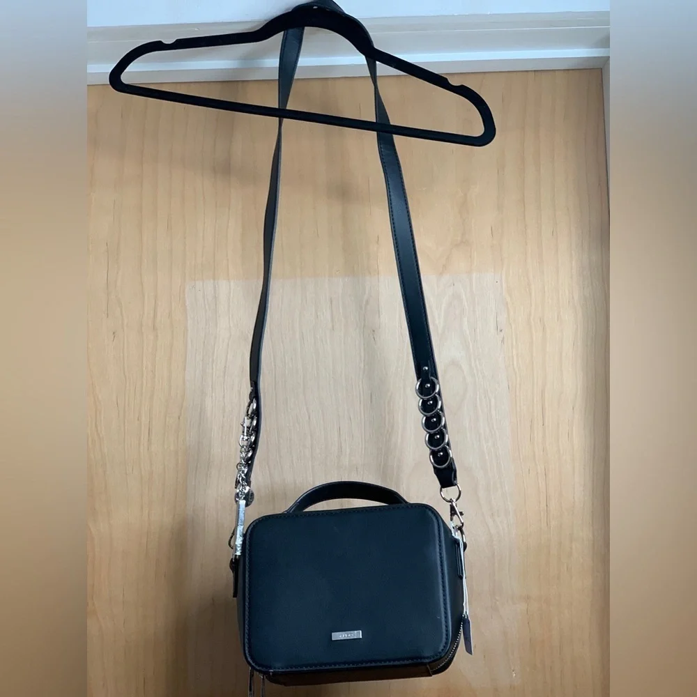Aldo Black Faux Leather Crossbody Camera Bag.    Modern Hardware